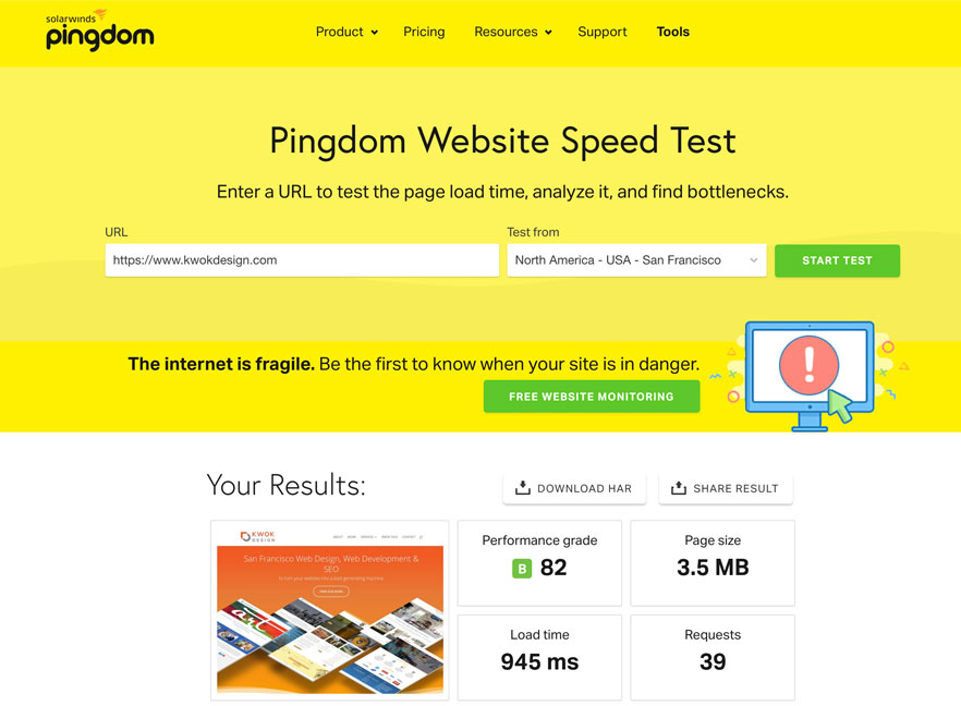 website speed test